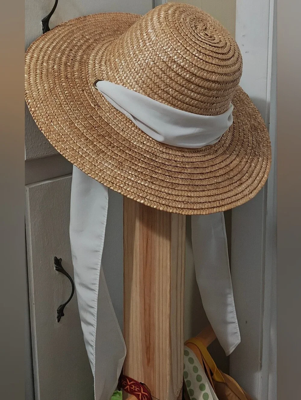 Straw Sun Hat with White Ribbon CottageCore Garden